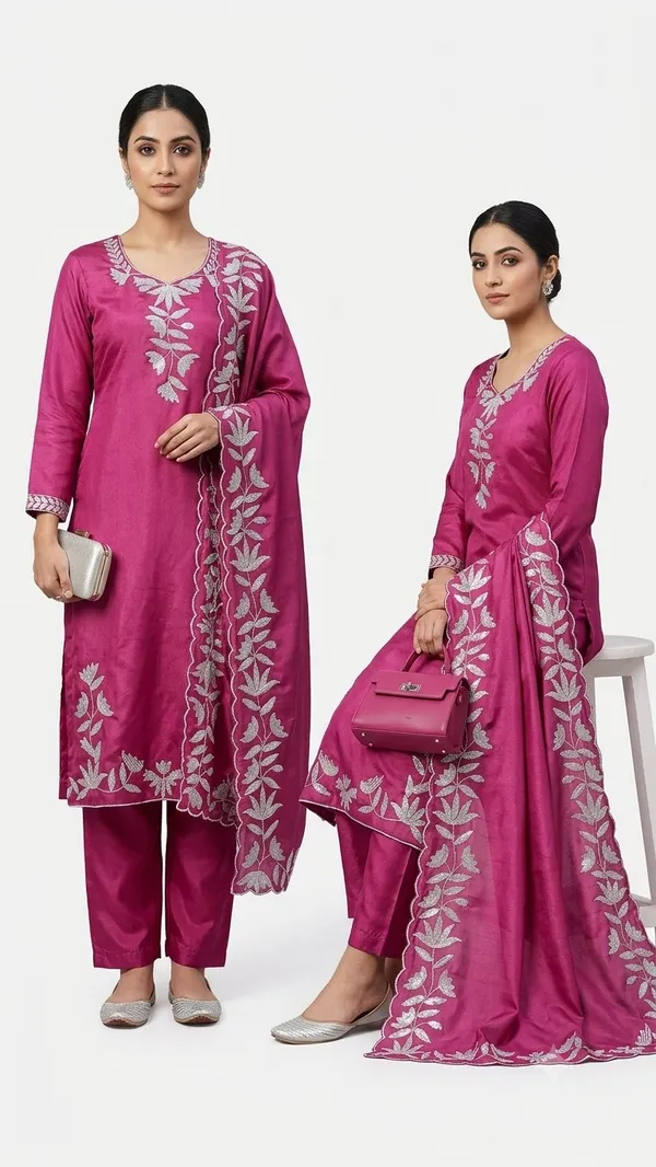 Pink_Vichitra_Silk_Kurta_And_Pant_Set_With_Dupatta_For_Women