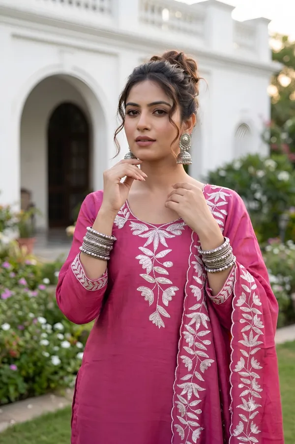 Pink_Vichitra_Silk_Kurta_And_Pant_Set_With_Dupatta_For_Women
