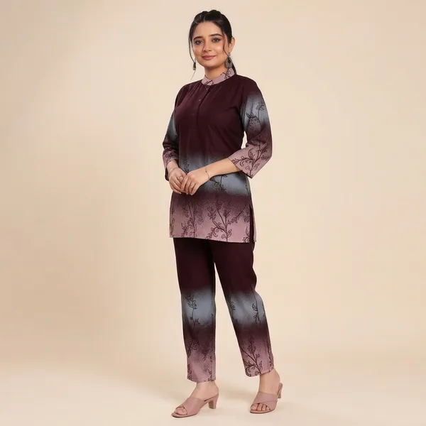 Maroon_And_Grey_Heavy_Rayon_With_Embroidery_Work_Co-Ord_Set_For_Women