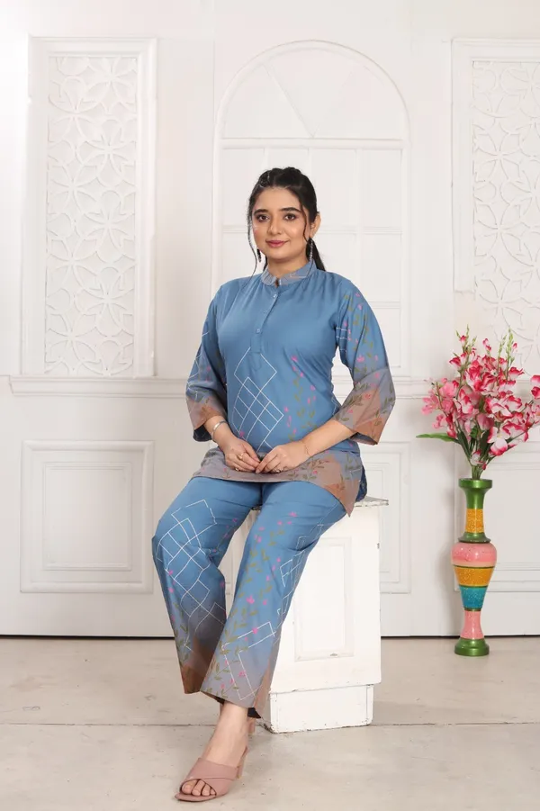 Blue_Heavy_Rayon_With_Embroidery_Work_Co-Ord_Set_For_Women