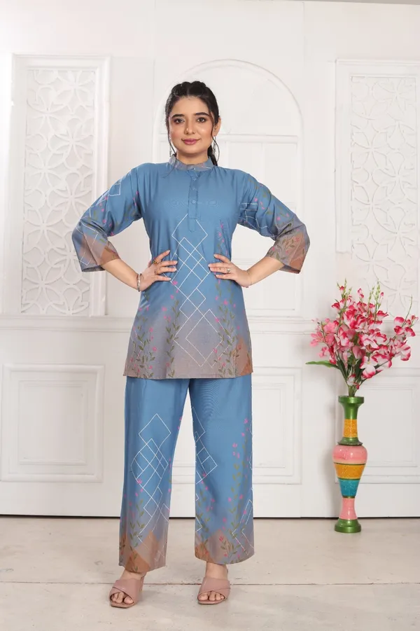 Blue_Heavy_Rayon_With_Embroidery_Work_Co-Ord_Set_For_Women