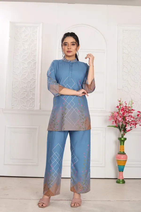 Blue_Heavy_Rayon_With_Embroidery_Work_Co-Ord_Set_For_Women