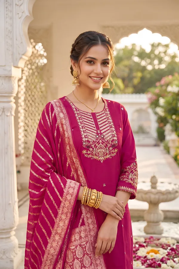 Pink_Roman_Silk_Top_With_Heavy_Embroidery_Work,_Pant_and_Dupatta_3_Piece_Suit_For_Women