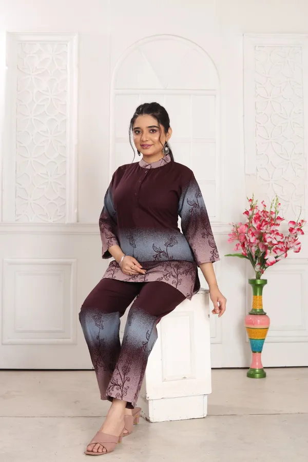 Maroon_And_Grey_Heavy_Rayon_With_Embroidery_Work_Co-Ord_Set_For_Women
