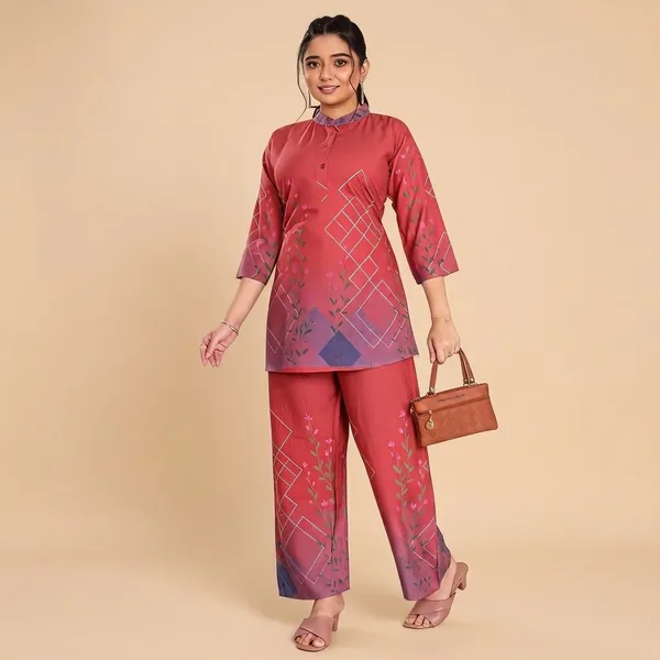Rust_Pink_Heavy_Rayon_With_Embroidery_Work_Co-Ord_Set_For_Women