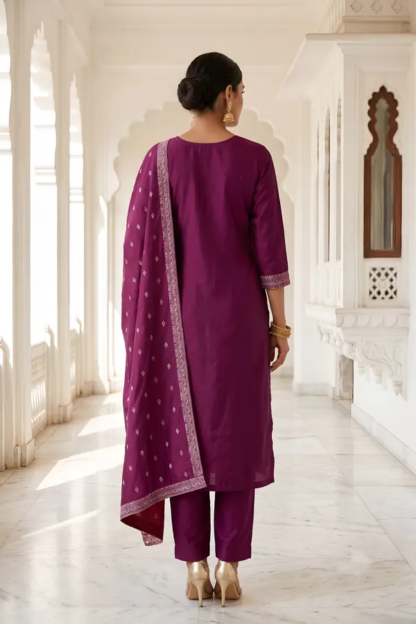 Dark_Wine_Vichitra_3_Piece_Suit_For_Women