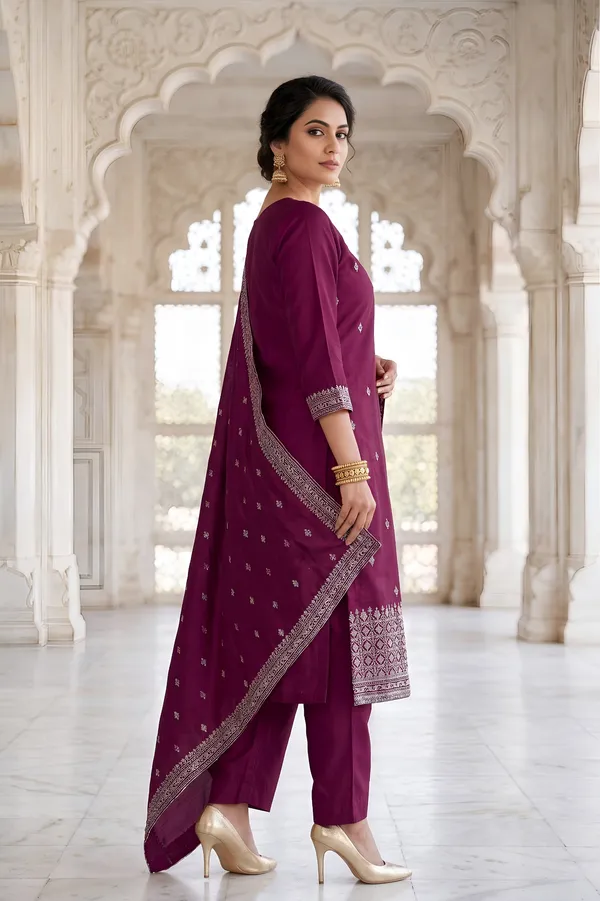 Dark_Wine_Vichitra_3_Piece_Suit_For_Women