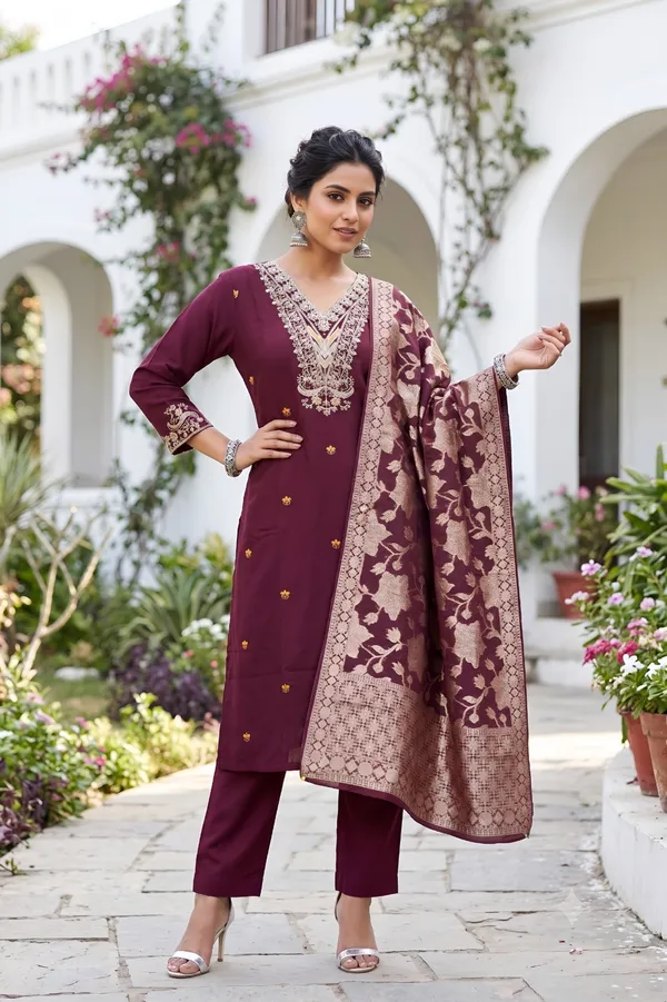 Purple_Roman_Silk_Kurta_And_Pant_Set_With_Dupatta_For_Women