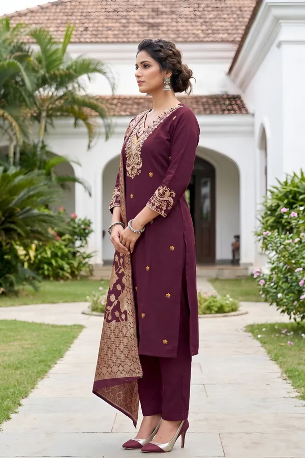 Purple_Roman_Silk_Kurta_And_Pant_Set_With_Dupatta_For_Women