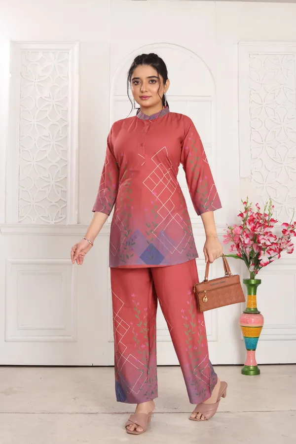Rust_Pink_Heavy_Rayon_With_Embroidery_Work_Co-Ord_Set_For_Women