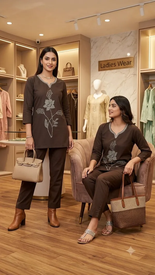 Olive_Brown_Heavy_Rayon_With_Embroidery_Work_Co-Ord_Set_For_Women