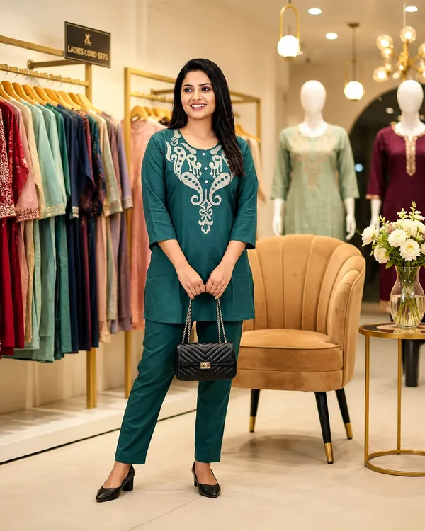 Teal_Heavy_Rayon_With_Embroidery_Work_Co-Ord_Set_For_Women