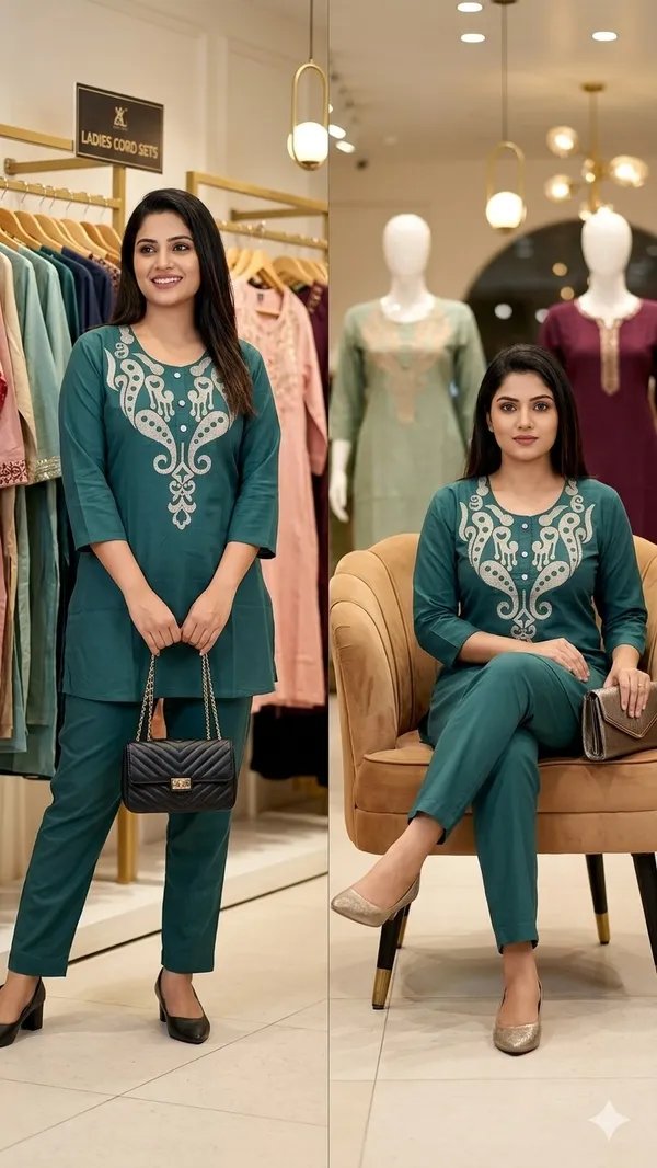 Teal_Heavy_Rayon_With_Embroidery_Work_Co-Ord_Set_For_Women