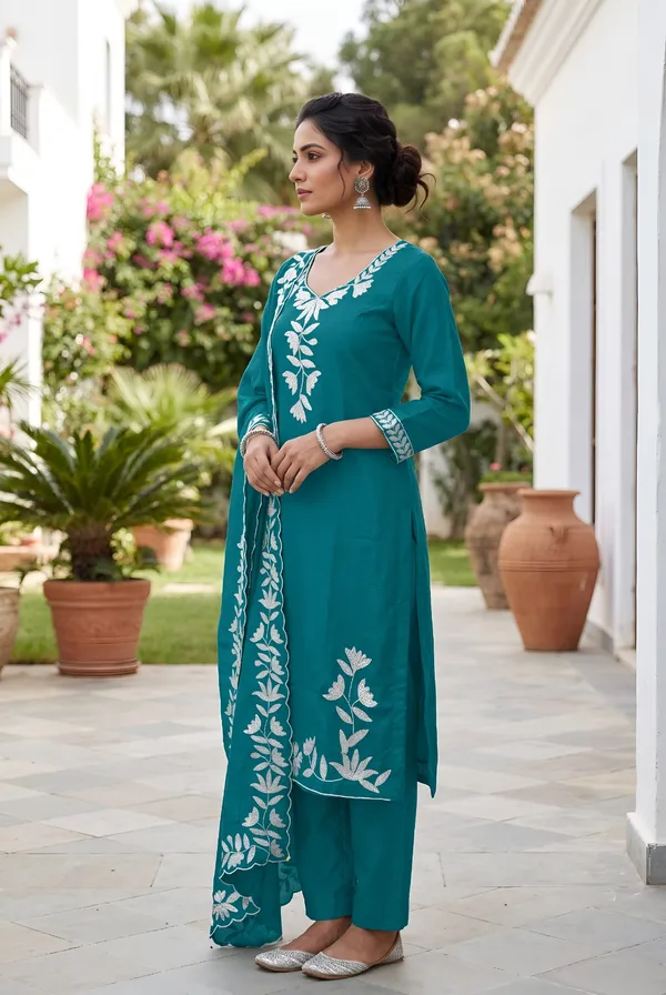 Teal_Vichitra_Silk_Kurta_And_Pant_Set_With_Dupatta_For_Women