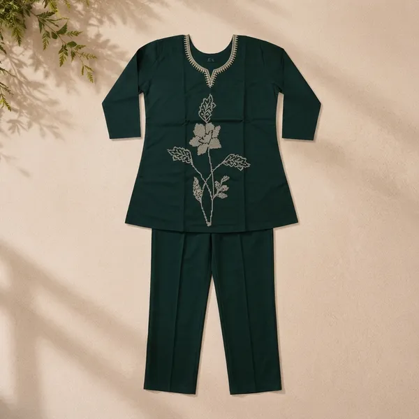 Deep_Green_Heavy_Rayon_With_Embroidery_Work_Co-Ord_Set_For_Women