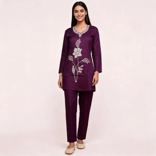 Purple_Heavy_Rayon_With_Embroidery_Work_Co-Ord_Set_For_Women