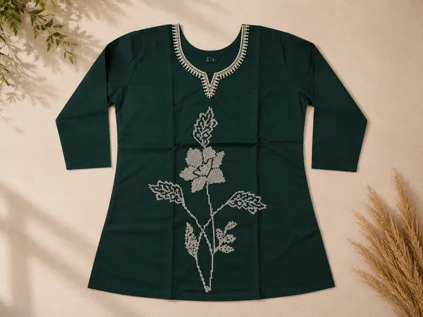 Deep_Green_Heavy_Rayon_With_Embroidery_Work_Co-Ord_Set_For_Women