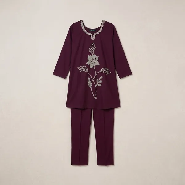 Maroon_Heavy_Rayon_With_Embroidery_Work_Co-Ord_Set_For_Women