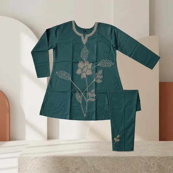 Teal_Heavy_Rayon_With_Embroidery_Work_Co-Ord_Set_For_Women
