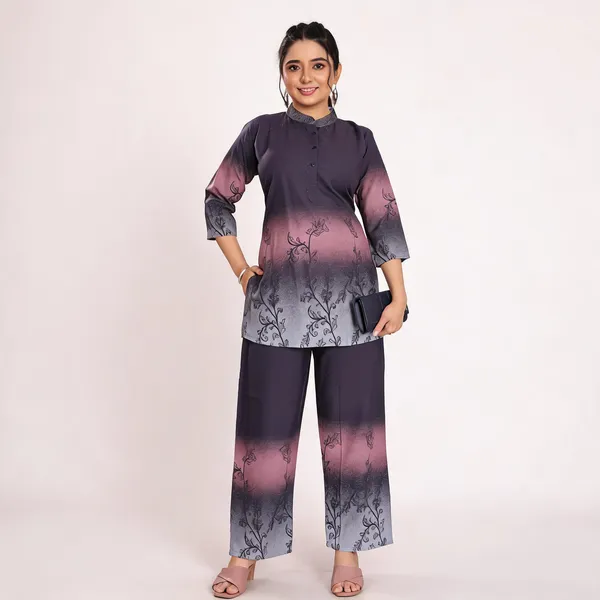 Grey_And_Purple_Heavy_Rayon_With_Embroidery_Work_Co-Ord_Set_For_Women