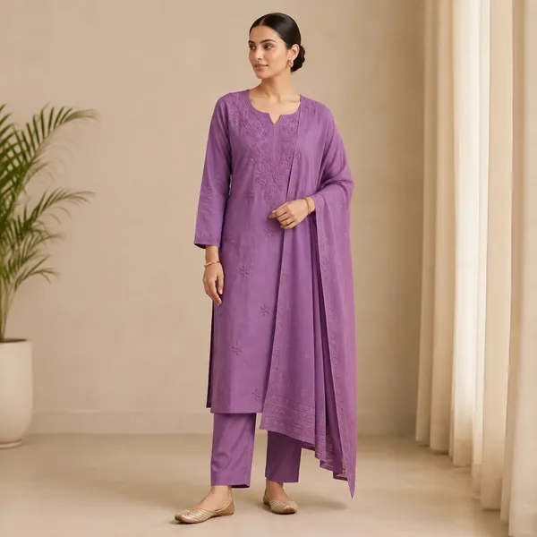 Purple_Heavy_Rayon_With_Embroidery_Work_Kurta_And_Pant_Set_With_Dupatta_For_Women