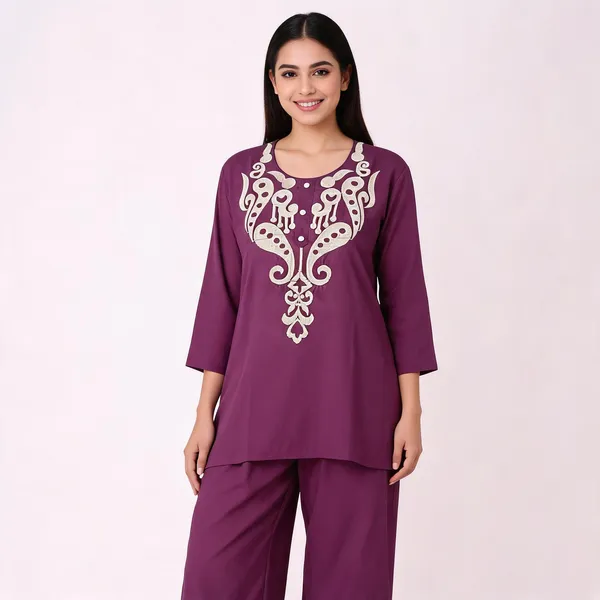 Purple_Heavy_Rayon_With_Embroidery_Work_Co-Ord_Set_For_Women