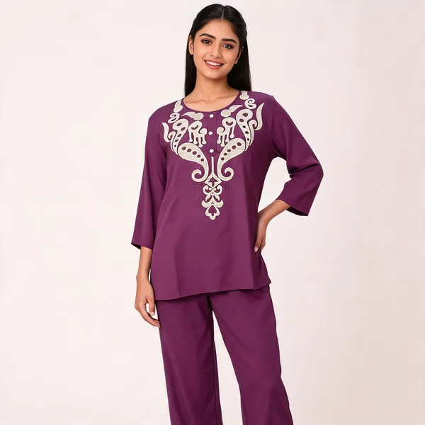 Purple_Heavy_Rayon_With_Embroidery_Work_Co-Ord_Set_For_Women