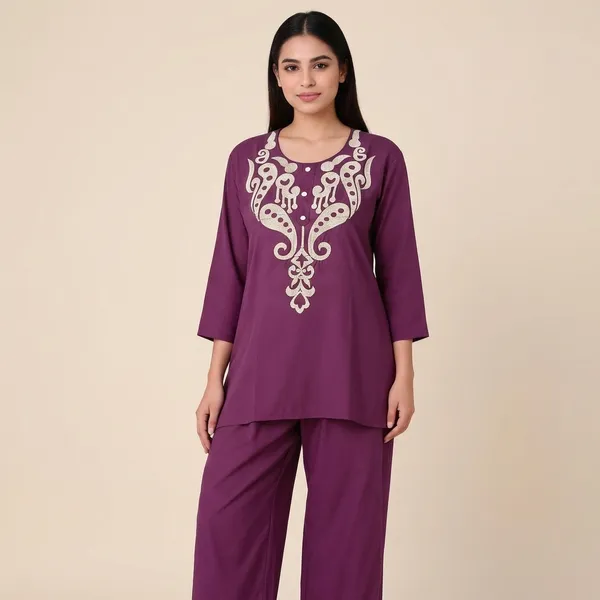 Purple_Heavy_Rayon_With_Embroidery_Work_Co-Ord_Set_For_Women