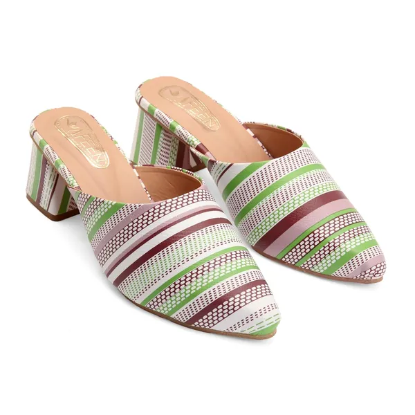 Women_Block_Heel_Mules_Stylish_Pointed_Toe_Slip_On_Heels_With_Multicolor_Striped_Design_Comfortable_Casual_Dress_Shoes_For_Summer_Spring