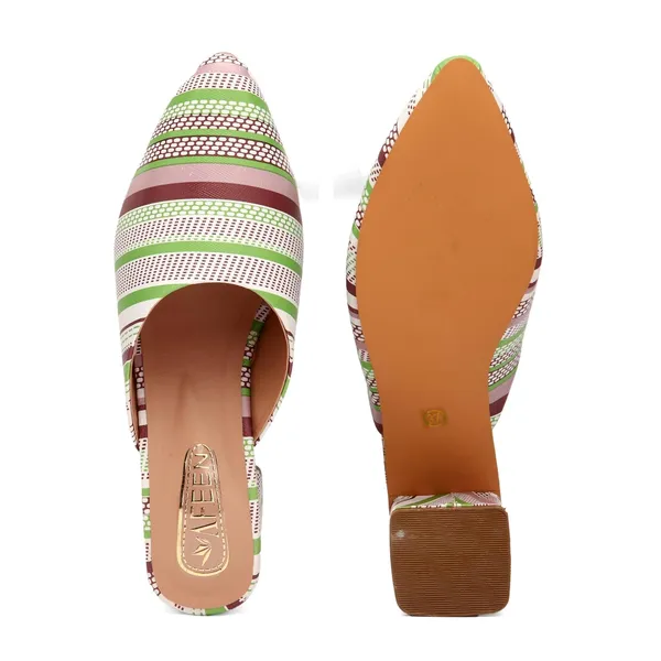 Women_Block_Heel_Mules_Stylish_Pointed_Toe_Slip_On_Heels_With_Multicolor_Striped_Design_Comfortable_Casual_Dress_Shoes_For_Summer_Spring