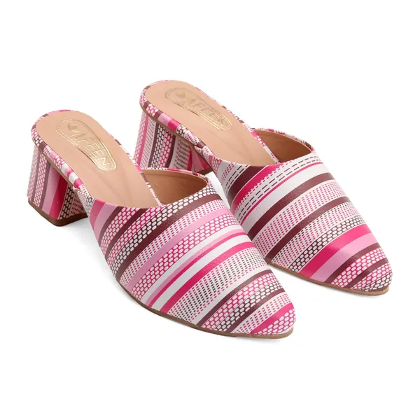 Women_Block_Heel_Mules_Stylish_Pointed_Toe_Slip_On_Heels_With_Multicolor_Striped_Design_Comfortable_Casual_Dress_Shoes_For_Summer_And_Spring