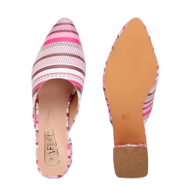 Women_Block_Heel_Mules_Stylish_Pointed_Toe_Slip_On_Heels_With_Multicolor_Striped_Design_Comfortable_Casual_Dress_Shoes_For_Summer_And_Spring