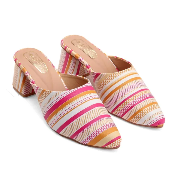 Women_Block_Heel_Mules_Stylish_Pointed_Toe_Slip_On_Heels_With_Multicolor_Striped_Design_Comfortable_Casual_Dress_Shoes_For_Summer_And_Spring