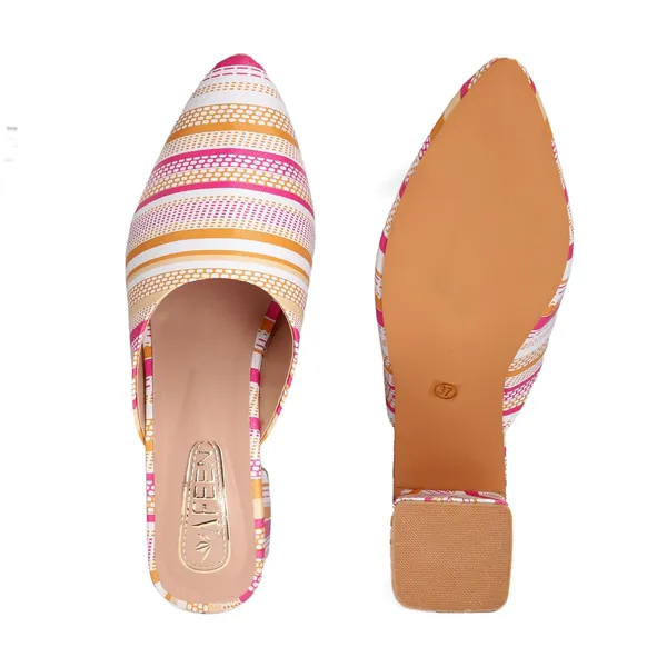 Women_Block_Heel_Mules_Stylish_Pointed_Toe_Slip_On_Heels_With_Multicolor_Striped_Design_Comfortable_Casual_Dress_Shoes_For_Summer_And_Spring