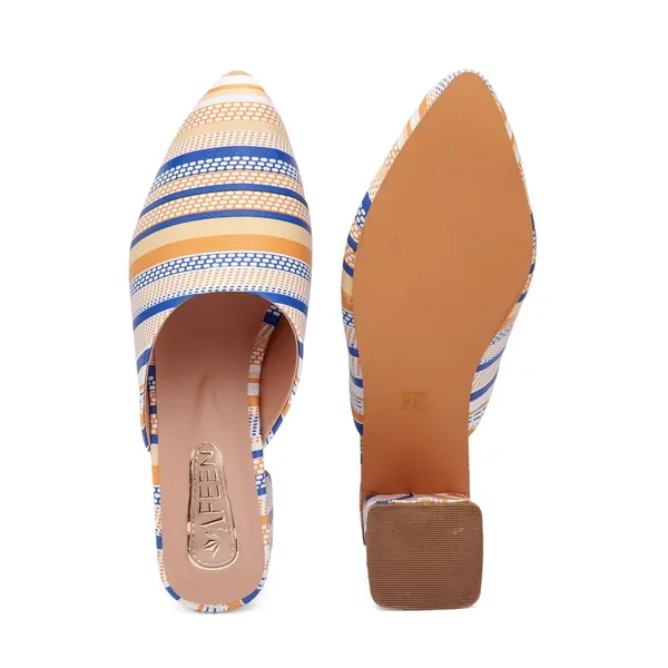 Women_Block_Heel_Mules_Stylish_Pointed_Toe_Slip_On_Heels_With_Multicolor_Striped_Design_Comfortable_Casual_Dress_Shoes_For_Summer_Spring