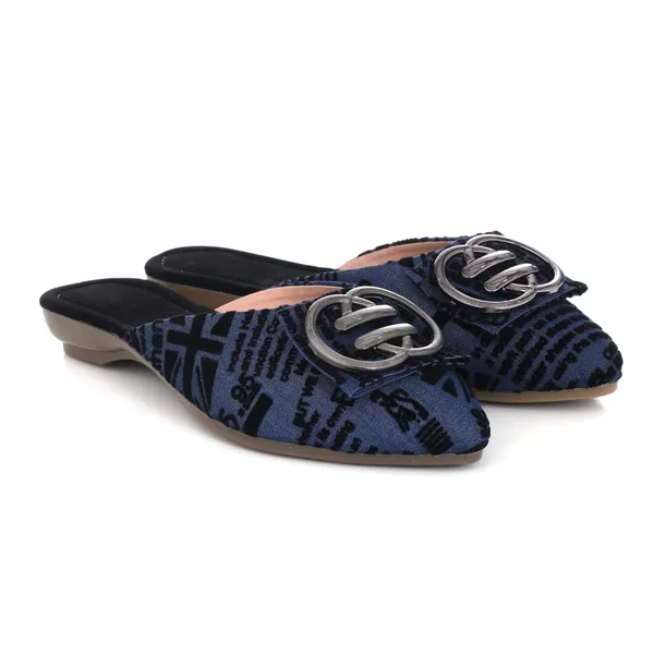 Women_S_Pointed_Toe_Mules_Navy_Blue_With_Black_Pattern_Metal_Buckle_Detail_Low_Heel_Slip_On