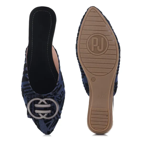 Women_S_Pointed_Toe_Mules_Navy_Blue_With_Black_Pattern_Metal_Buckle_Detail_Low_Heel_Slip_On