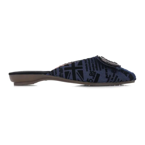 Women_S_Pointed_Toe_Mules_Navy_Blue_With_Black_Pattern_Metal_Buckle_Detail_Low_Heel_Slip_On