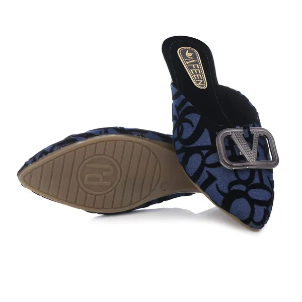 Women_S_Pointed_Toe_Mules_Navy_Blue_With_Black_Pattern_Metal_Buckle_Detail_Low_Heel_Slip_On