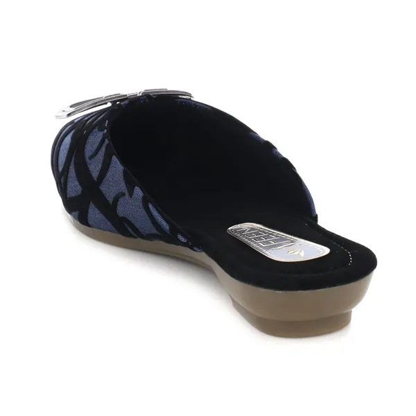 Women_S_Pointed_Toe_Mules_Navy_Blue_With_Black_Pattern_Metal_Buckle_Detail_Low_Heel_Slip_On