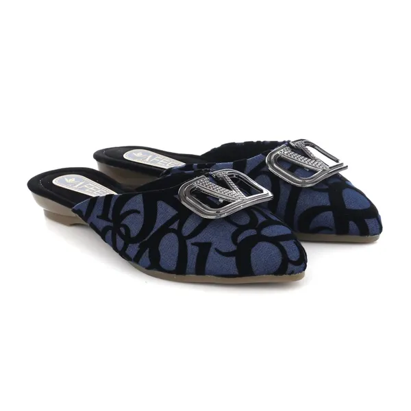 Women_S_Pointed_Toe_Mules_Navy_Blue_With_Black_Pattern_Metal_Buckle_Detail_Low_Heel_Slip_On