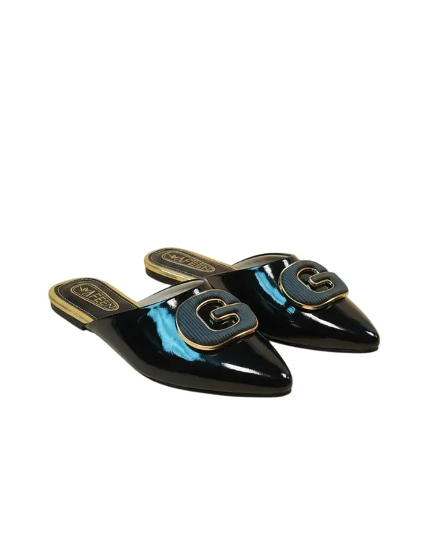 Women_S_Patent_Mule_Flats_With_Gold_Trim_Buckle_Detail_Sleek_Slip_On_Design_And_A_Bold_Decorative_Buckle_These_Flats_Combine_Comfort_With_Contemporary_Style