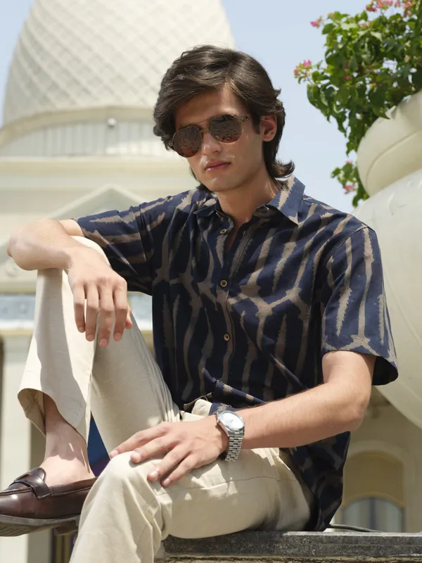 Blue_Bamboo_Linen_Shirt_For_Men