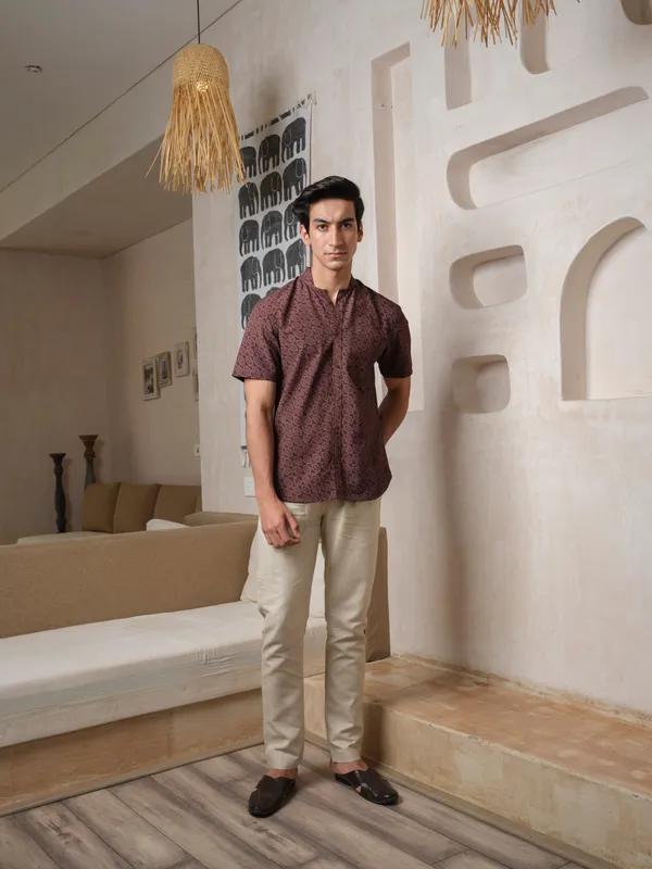 Wine_Bamboo_Linen_Shirt_For_Men