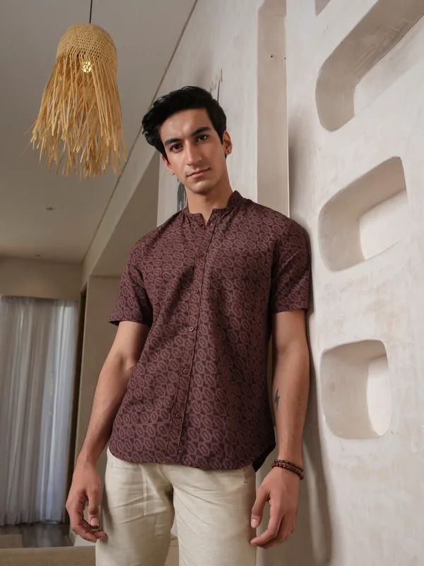 Wine_Bamboo_Linen_Shirt_For_Men