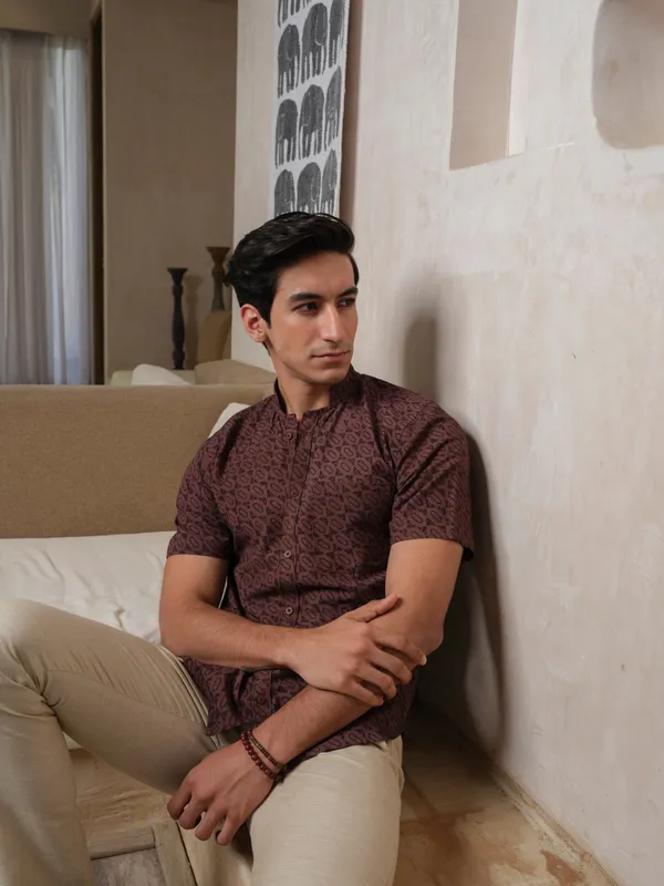 Wine_Bamboo_Linen_Shirt_For_Men