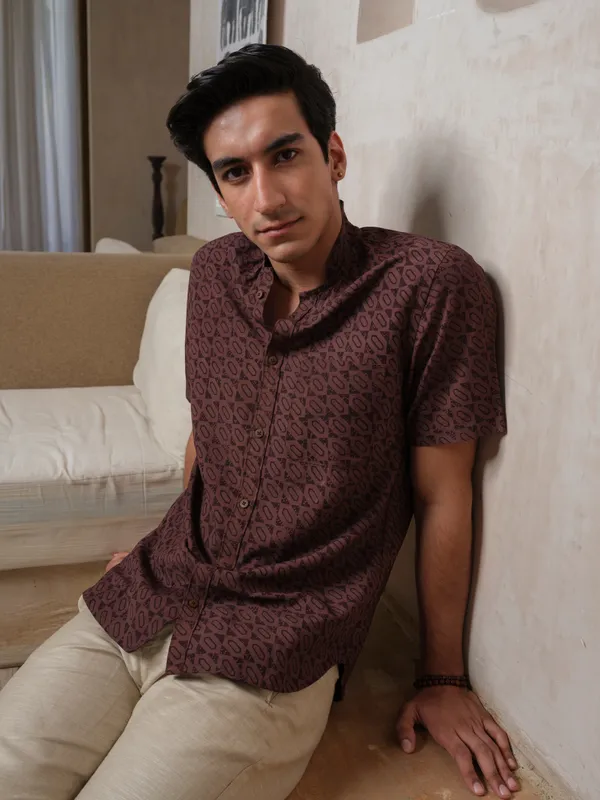 Wine_Bamboo_Linen_Shirt_For_Men