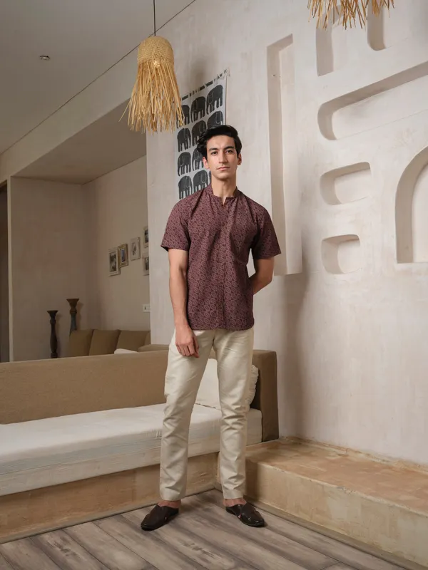 Wine_Bamboo_Linen_Shirt_For_Men