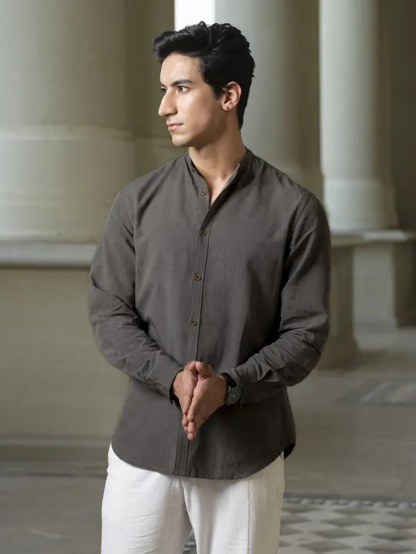 Grey_Bamboo_Linen_Shirt_For_Men