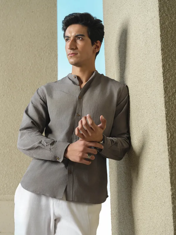 Grey_Bamboo_Linen_Shirt_For_Men